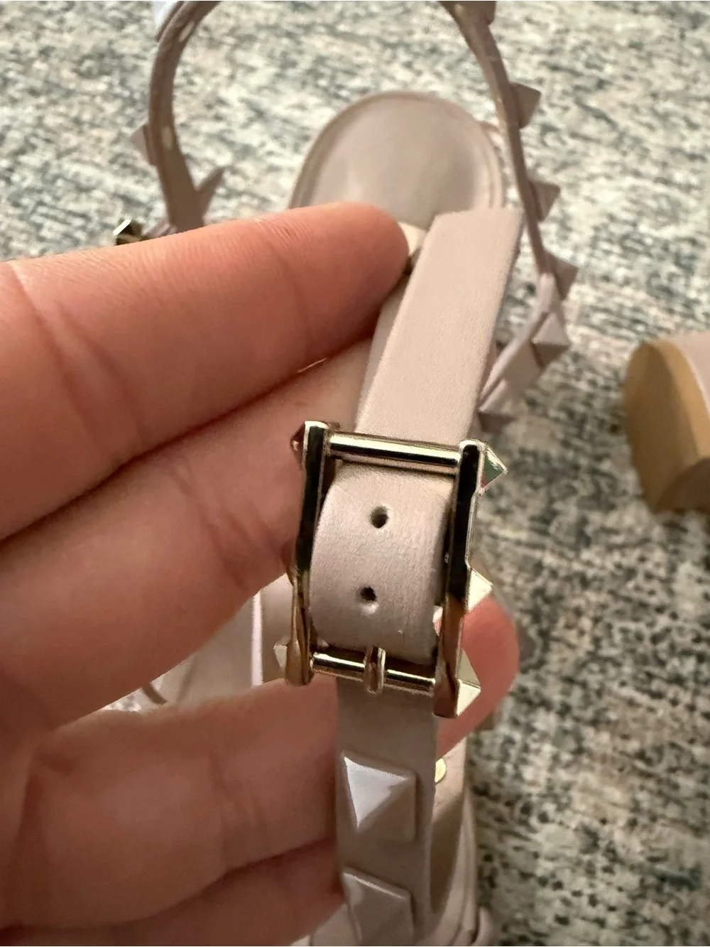 Valentino Garavani Taupe Rockstud Strappy Block Heel Sandals